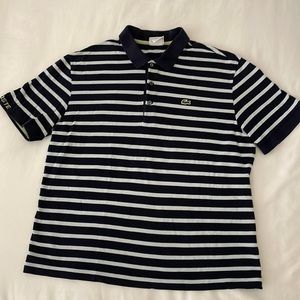 Lacoste men’s navy striped golf shirt